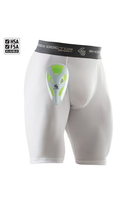 Sport | Compression Athletic Shorts with Protective Cup | Youth Boys | White