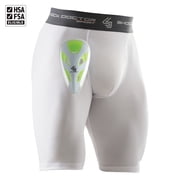 Shock Doctor Youth Boys Athletic Compression Shorts with Protective Flex Cup, White