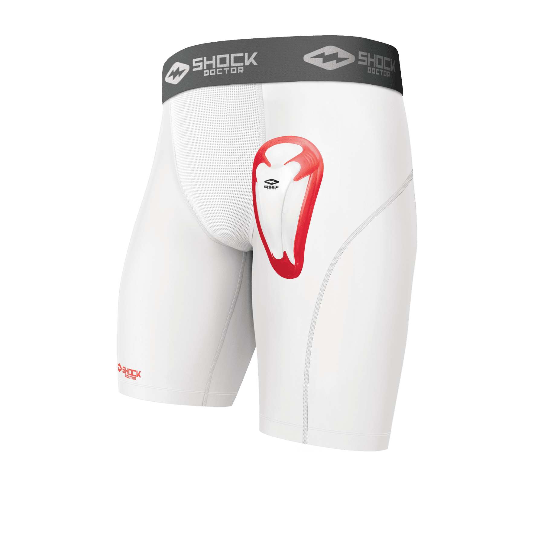 Shock Doctor Compression Athletic Shorts with Protective Cup, Youth, Boys,  White