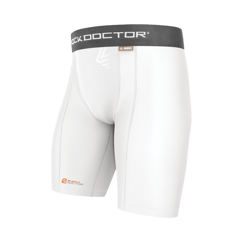 Shock Doctor Compression Shorts with Cup Pocket - Athletic Supporter -  Underwear with Pocket (Cup NOT Included) - White, Boys - Small