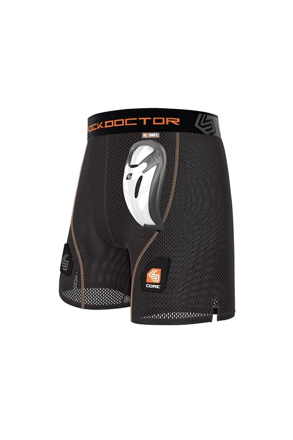 Core Hockey Mesh Shorts, BioFlex Cup with Tabs For Socks, Black - Youth Boys (Large)