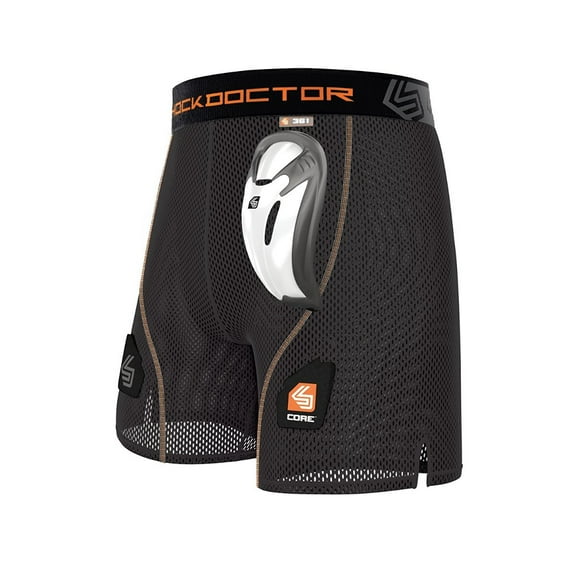 Shock Doctor Core Hockey Mesh Shorts, BioFlex Cup with Tabs For Socks, Black - Youth Boys (Small)