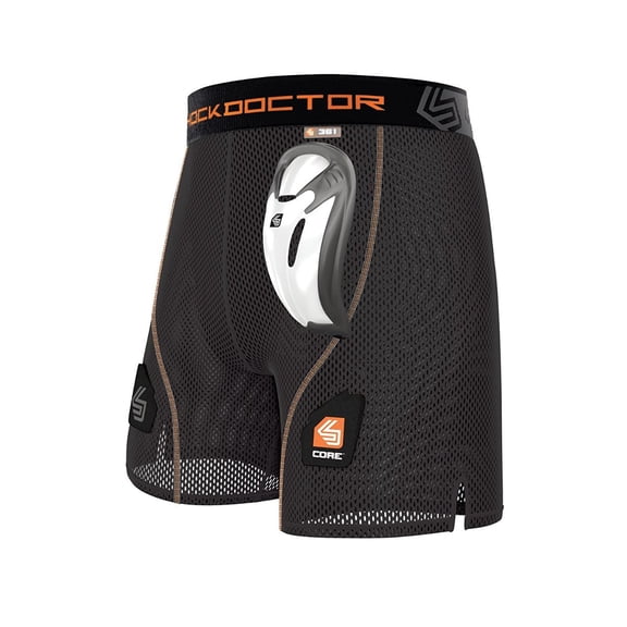 Shock Doctor Core Hockey Mesh Shorts, BioFlex Cup with Tabs for Socks, Black - Adult Men's (XX-Small)