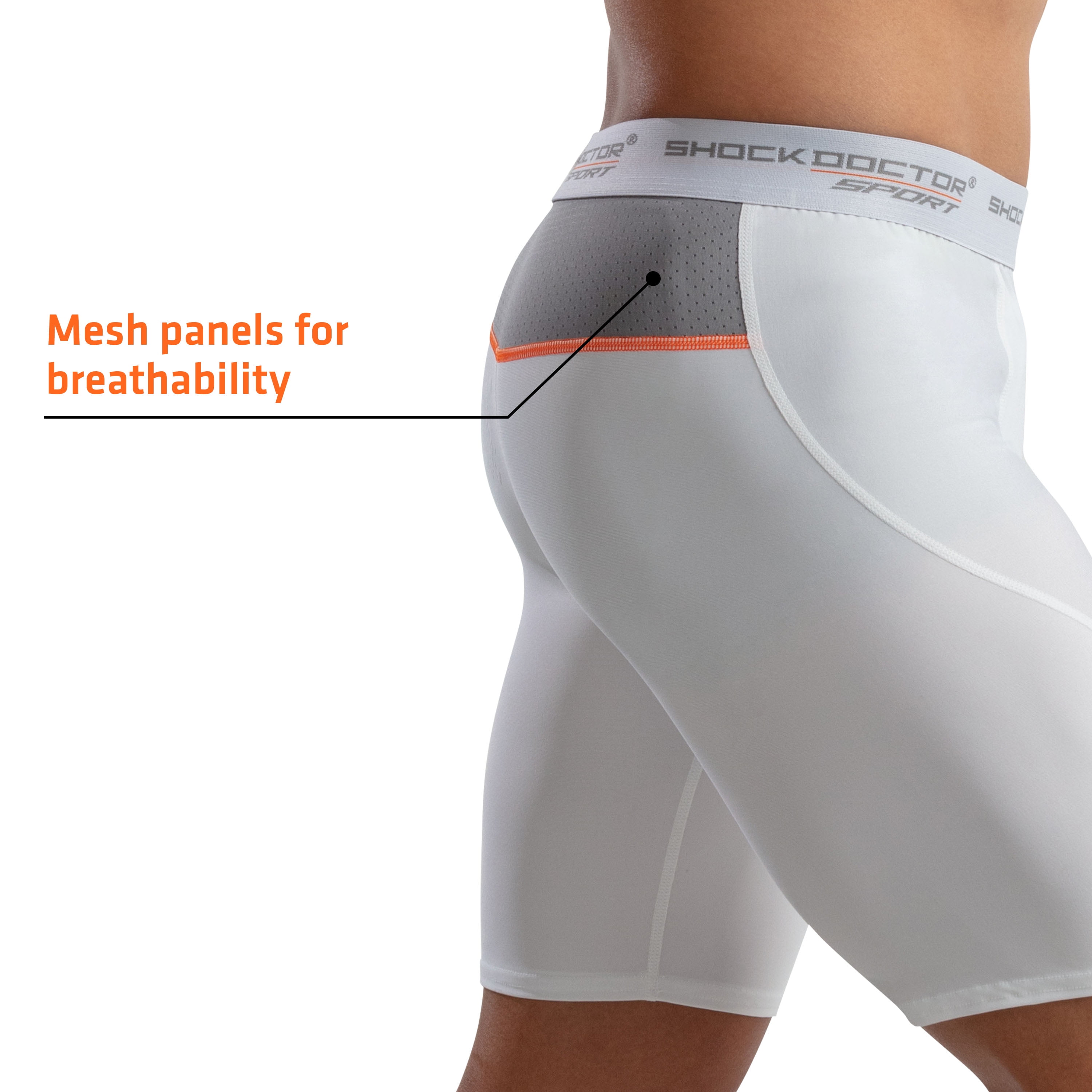 Shock Doctor Sport Compression Athletic Short with Pocket, White, Adult  Large