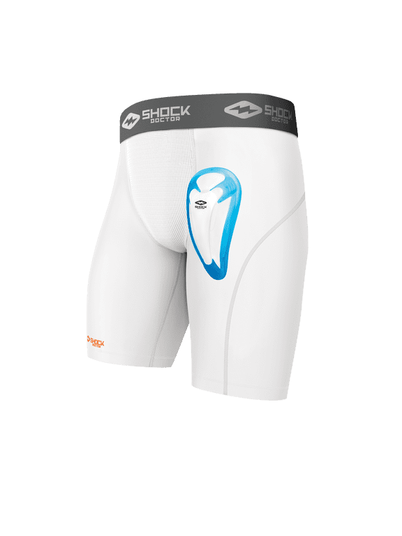 , Compression Athletic Shorts with Protective Cup, Adult, M, White