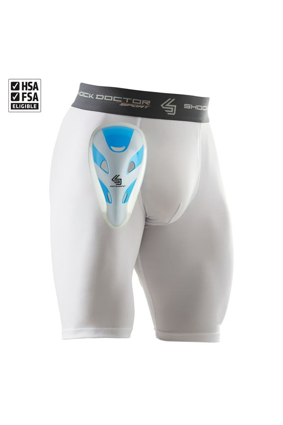 Sport | Compression Athletic Shorts with Protective Cup | Adult Mens | Medium | White