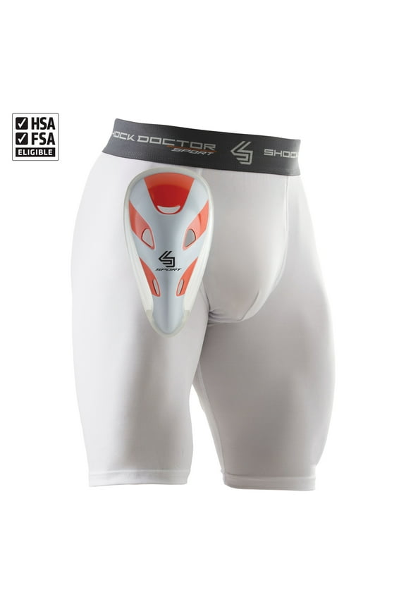 Sport | Compression Athletic Shorts with Protective Cup | Adult Mens | Large | White