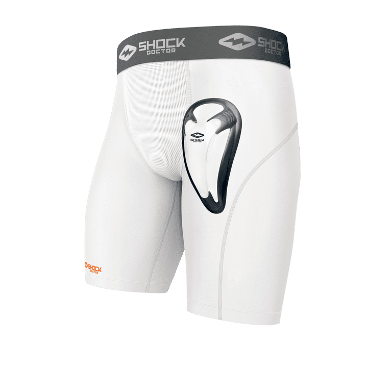 SHOCK DOCTOR ファウルカップ　コンプレッションショーツ Shock Doctor, Compression Shorts with Protective Cup, Large, White