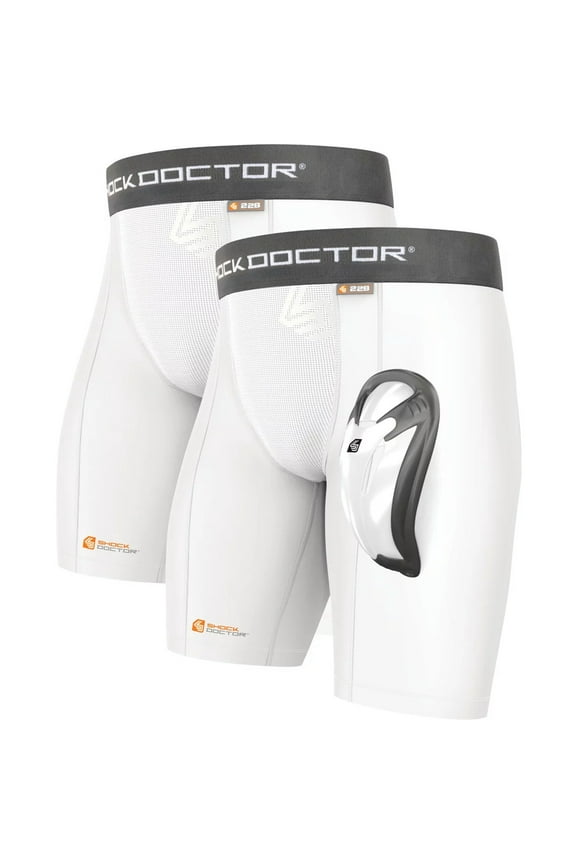 Youth Core Compression Shorts 2-Pack w/ BioFlex Cup - XL - White