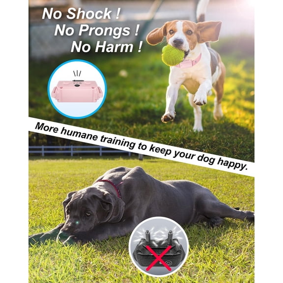 No Shock Dog Training Collar with Remote, Dog Vibration Collar with Controller Beep and Vibrate Only, Safe Lock Waterproof Rechargeable Vibrating Collars for Dogs(10-120 lbs)-No Prongs (Pink)