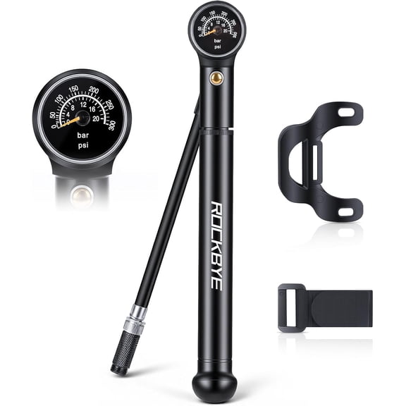 Shock Pump for Bike, Portable Mini Pump with 300PSI,Fork/Shock Pump | Two-way inflation technology, Deflation function, Compatible with Schrader and Presta valves, Easy-to-read pressure gauge