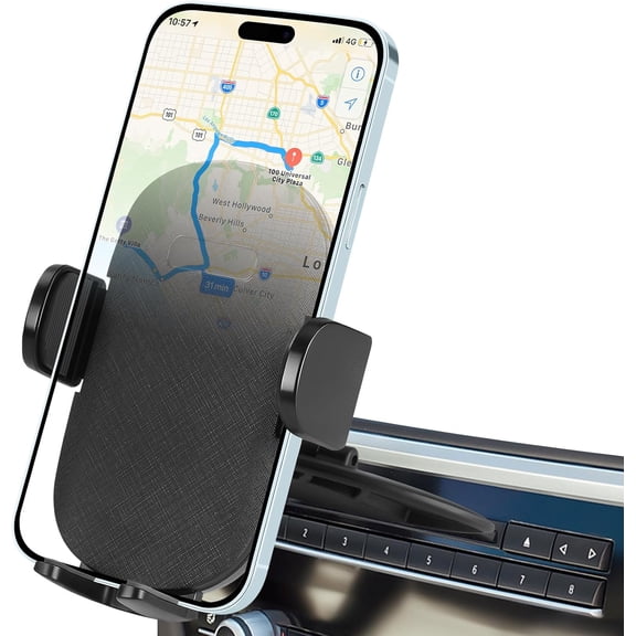 Shock-Resistant CD Slot Phone Holder for Car, CD Player Phone Mount with Adjustable Clamp, 360 Rotation, Non-Slip, Single-Button Release, Heat-Resistant, Universally Compatible with iPhone & Samsung