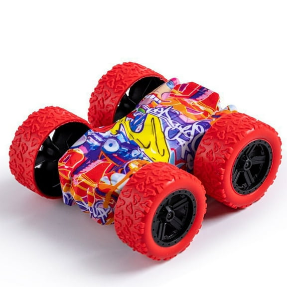 Shock-Resistant Friction Flip Car - Double-Sided Inertia Powered Rolling Action Compact Stunt Vehicle Boys Birthday Present Age 3+(A-Red)