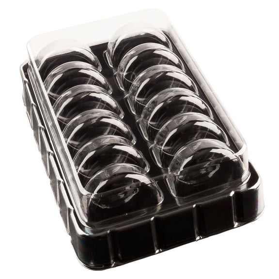 Shock Safe Rectangle Black Plastic Macaron Take Out Box - Fits 12 Macarons - 11" x 4 1/2" x 2" - 100 count box