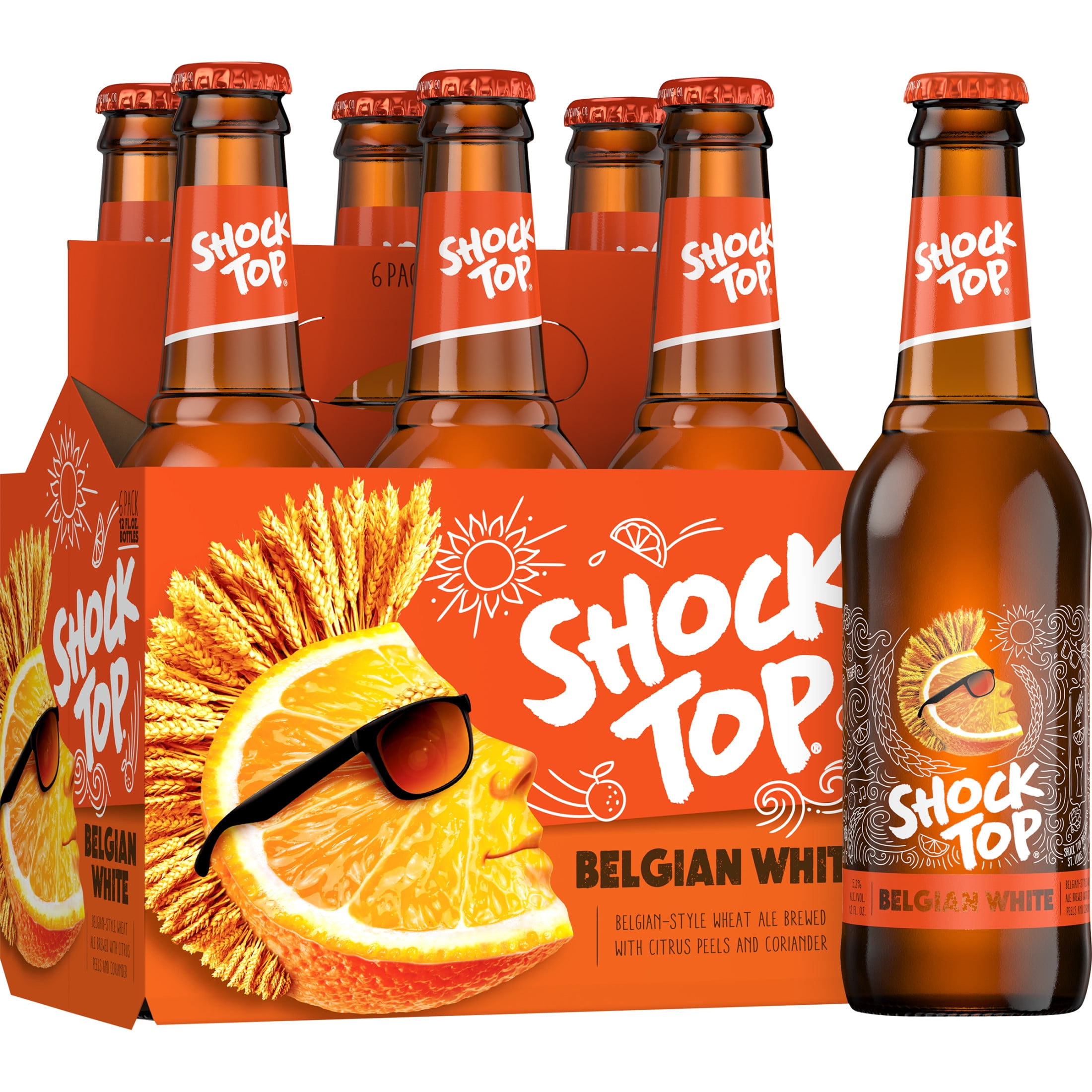 Shock Top Belgian White Wheat Beer, 6 Pack Beer, 12 fl oz Bottles, 5.2