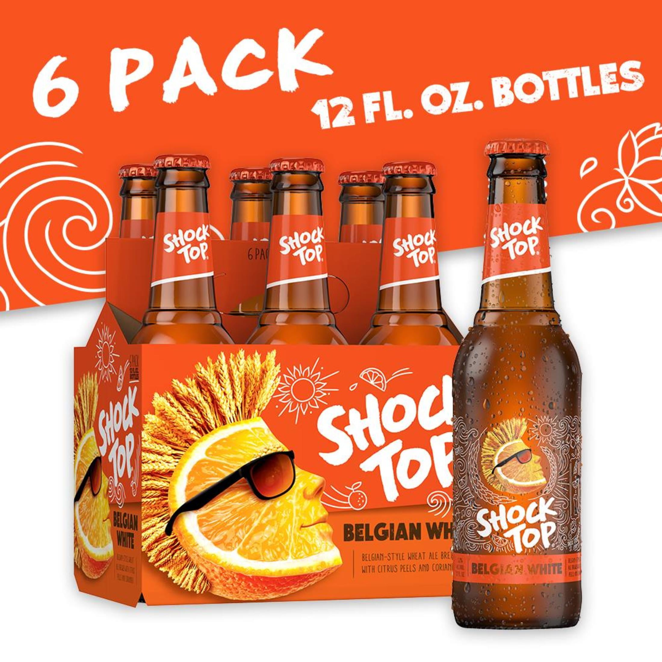 Shock Top Belgian White Wheat Beer, 6 Pack Beer, 12 fl oz Glass Bottles, 5.2 % ABV, Craft Beer, Domestic