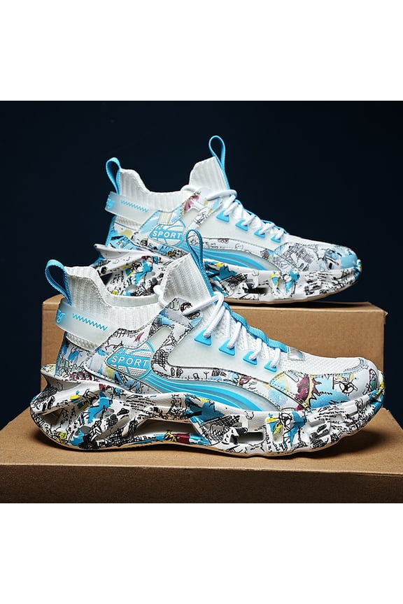 Shock-absorbing Men's Blade Type Lace-up Graffiti Trendy Sneakers - Breathable Running Shoes