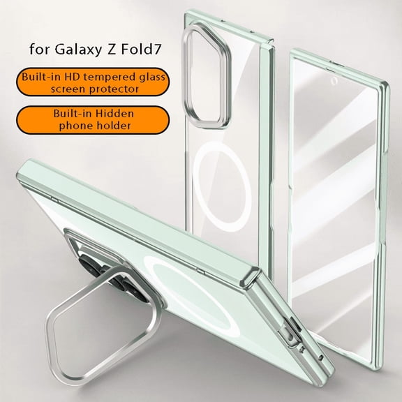 Shock-proof Phone Case with Stand for Samsung Z Fold 7 360 Protection Built-in Screen Protector Anti-Scratch Wireless Charging Phone Case, Green