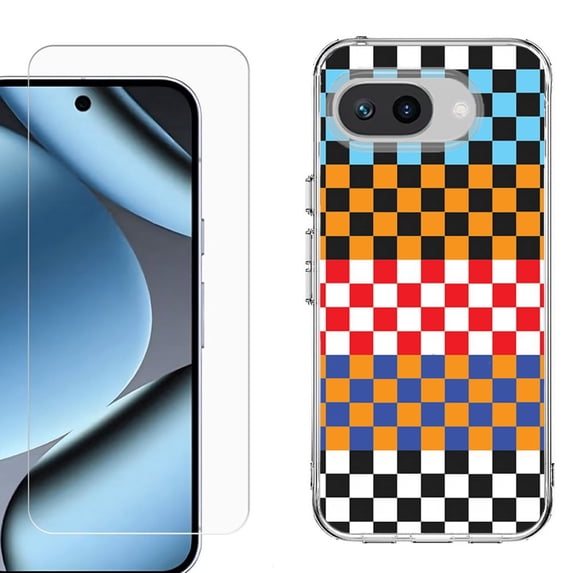 ShockProof Phone Case for Google Pixel 10a, with Screen Protector, by OneToughShield - Colorful Checker