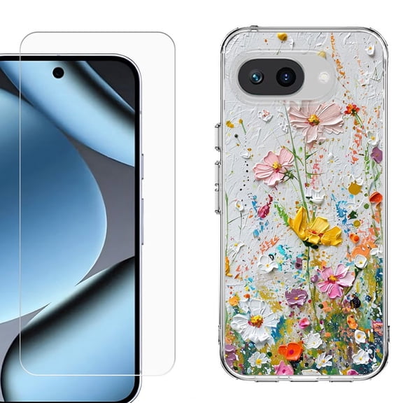 ShockProof Phone Case for Google Pixel 10a, with Screen Protector, by OneToughShield - Pastel Flowers