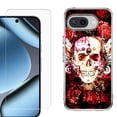 thumbnail image 1 of ShockProof Phone Case for Google Pixel 10a, with Screen Protector, by OneToughShield - Rose Skull, 1 of 5