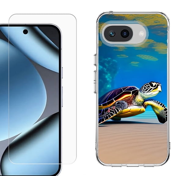 ShockProof Phone Case for Google Pixel 10a, with Screen Protector, by OneToughShield - Sea Turtle Beach