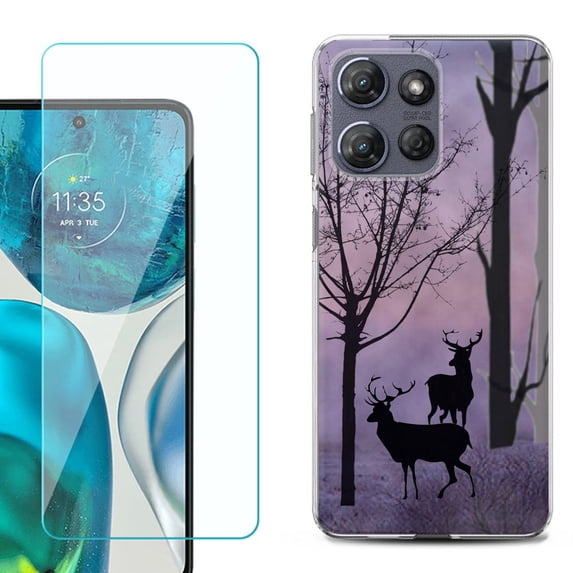 ShockProof Phone Case for Motorola Moto G Power 5G 2026, with Screen Protector, by OneToughShield - Forest/Deer/Twilight