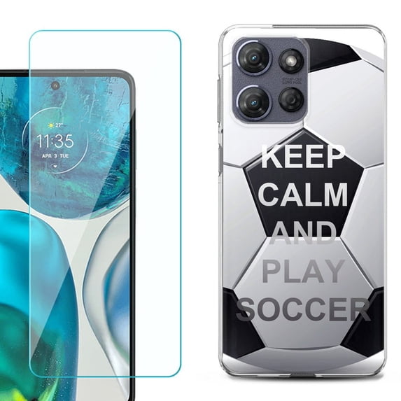 ShockProof Phone Case for Motorola Moto G Power 5G 2026, with Screen Protector, by OneToughShield - Keep Calm Soccer