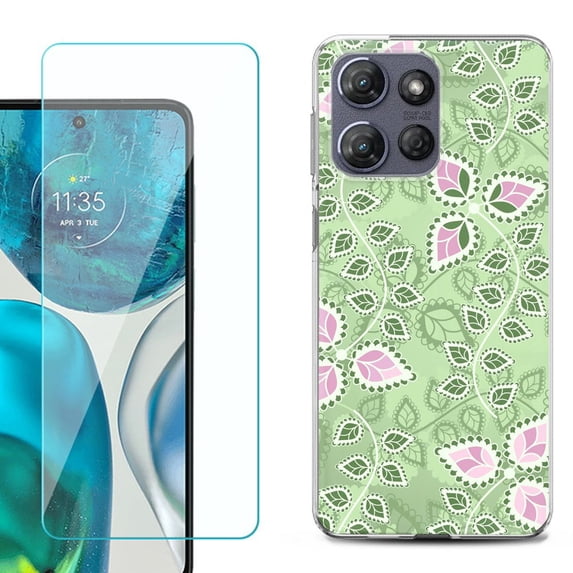 ShockProof Phone Case for Motorola Moto G Power 5G 2026, with Screen Protector, by OneToughShield - Leaf Pink Green