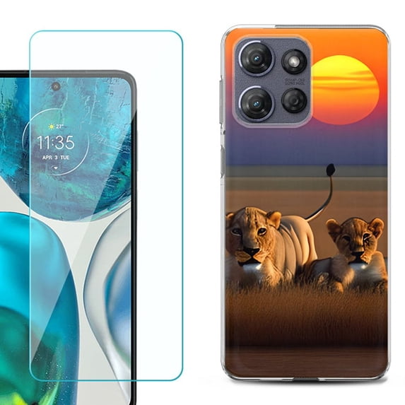 ShockProof Phone Case for Motorola Moto G Power 5G 2026, with Screen Protector, by OneToughShield - Lion Sunset