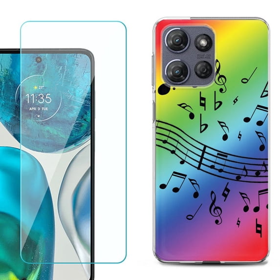 ShockProof Phone Case for Motorola Moto G Power 5G 2026, with Screen Protector, by OneToughShield - Music Notes / Rainbow