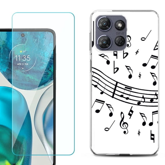 ShockProof Phone Case for Motorola Moto G Power 5G 2026, with Screen Protector, by OneToughShield - Music Notes / White