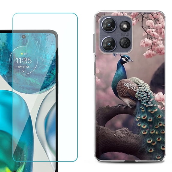 ShockProof Phone Case for Motorola Moto G Power 5G 2026, with Screen Protector, by OneToughShield - Peacock Flower