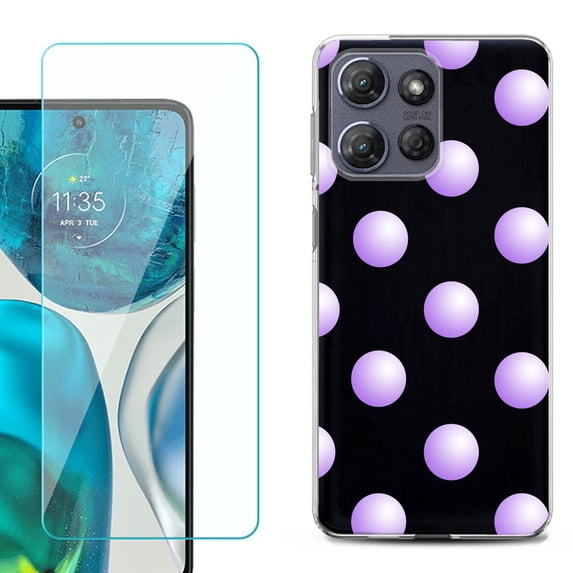 ShockProof Phone Case for Motorola Moto G Power 5G 2026, with Screen Protector, by OneToughShield - Polka Dot / Purple