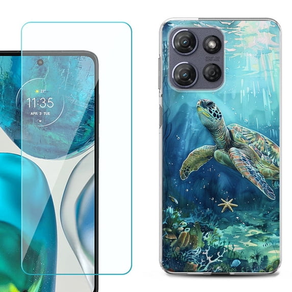 ShockProof Phone Case for Motorola Moto G Power 5G 2026, with Screen Protector, by OneToughShield - Sea Turtle Undersea