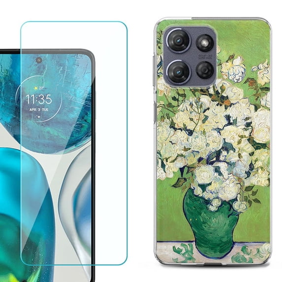 ShockProof Phone Case for Motorola Moto G Power 5G 2026, with Screen Protector, by OneToughShield - White Roses