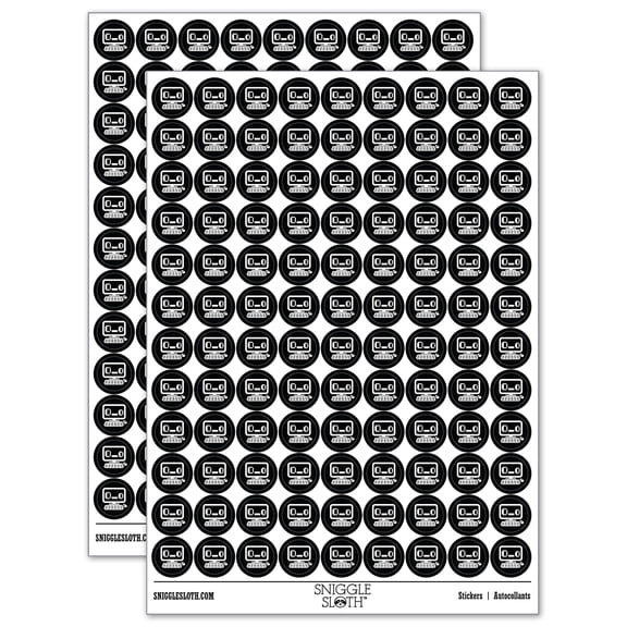 Shocked Confused Kawaii Computer Face Emoticon Round Sticker Set - Black - Matte Finish - 0.50" Size