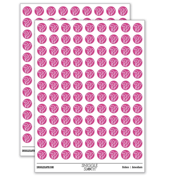 Shocked Confused Surprised Question Exclamation Marks 200+ Round Stickers - Gloss Finish - 0.50" Size - Hot Pink