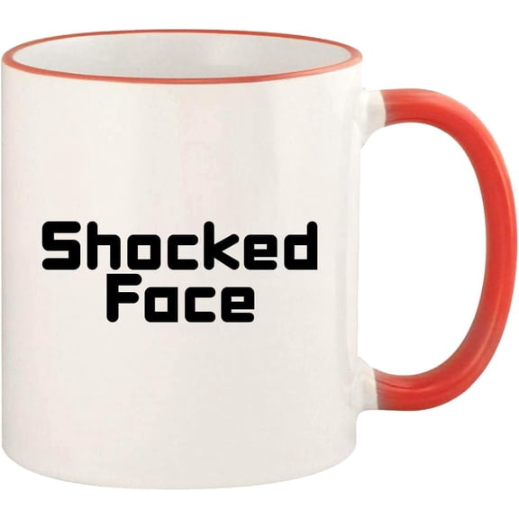 Shocked Face - 11oz Colored Rim and Handle Coffee Mug, Red