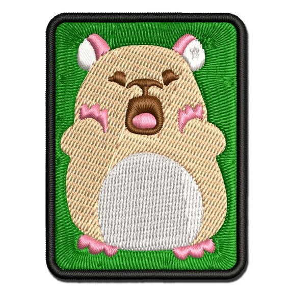 Shocked Scared Cute Hamster Rodent Gasp Applique Multi-Color Embroidered Hook & Loop Patch - 3.5 Inch Large