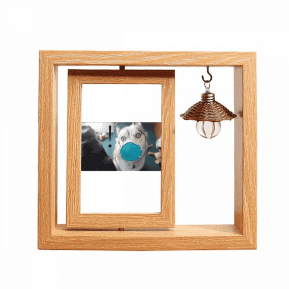 Shocked Silly Head Pet Dog Expression Wooden Rotating Picture Photo Frame 4x6