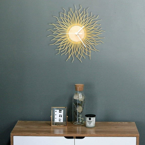 ardeola - Shockhead - 11.5 in Starburst  Wall Clock with Analog Display, Yellow Timepiece & Gold Home Decor, Hand Painted Wall Art