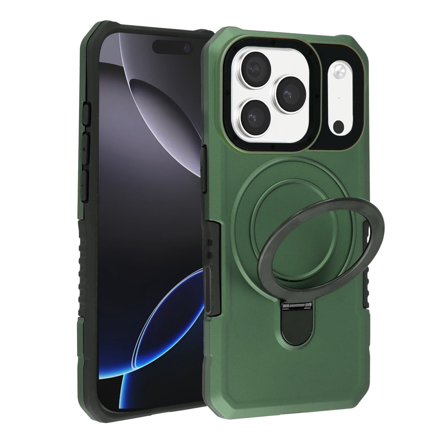 Shockproof Armor Case with Ring Holder for iPhone 17 Pro Max - Green