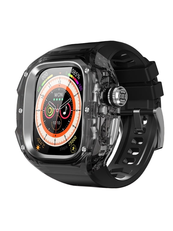 Shockproof Band Case Compatible with Apple Watch Ultra 3/Ultra 2/Ultra 1 49mm, Rugged Protective Cover with Silicone Strap, Full Body Bumper Wristband for Men Women,Black+Silver