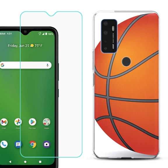 Shockproof Bumper Phone Case for AT&T Radiant Max 5G / Fusion 5G, with Tempered Glass Screen Protector, by OneToughShield  - Basketball