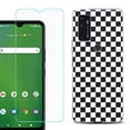 thumbnail image 1 of Shockproof Bumper Phone Case for AT&T Radiant Max 5G / Fusion 5G, with Tempered Glass Screen Protector, by OneToughShield ® - Checker B/W, 1 of 3
