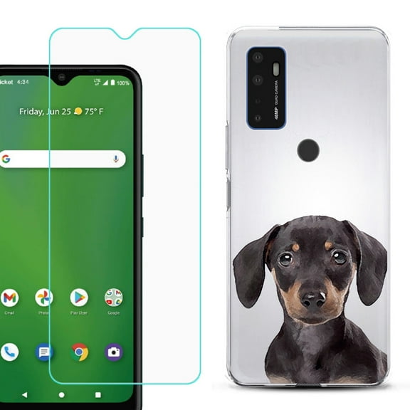 Shockproof Bumper Phone Case for AT&T Radiant Max 5G / Fusion 5G, with Tempered Glass Screen Protector, by OneToughShield ® - Dachshund Face