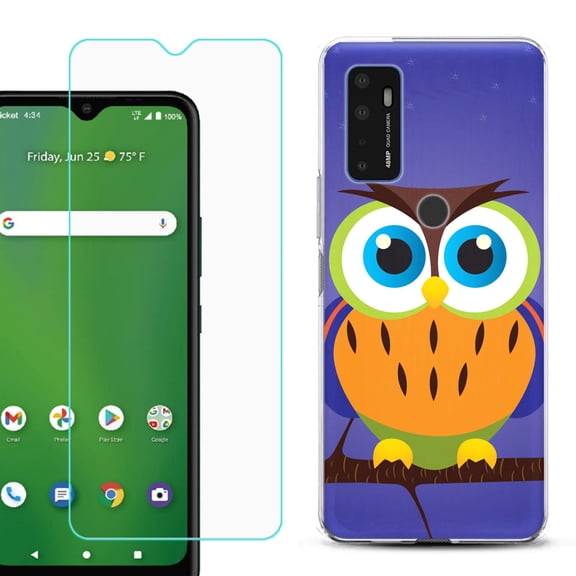 Shockproof Bumper Phone Case for AT&T Radiant Max 5G / Fusion 5G, with Tempered Glass Screen Protector, by OneToughShield ® - Night Owl