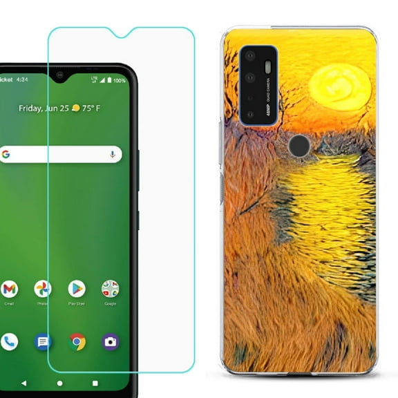 Shockproof Bumper Phone Case for AT&T Radiant Max 5G / Fusion 5G, with Tempered Glass Screen Protector, by OneToughShield ® - Sunset