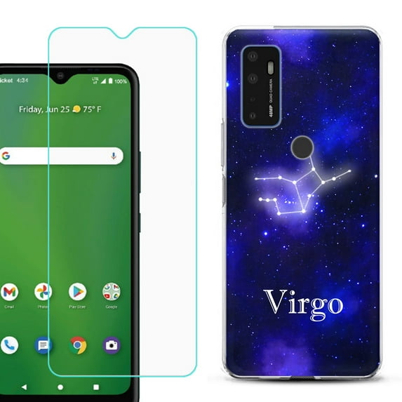 Shockproof Bumper Phone Case for AT&T Radiant Max 5G / Fusion 5G, with Tempered Glass Screen Protector, by OneToughShield ® - Virgo